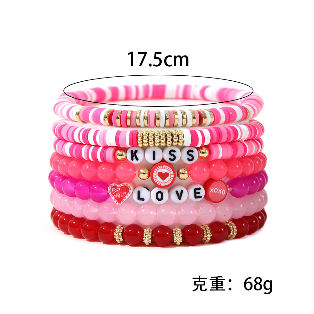 Wholesale cute pink love clay Valentine's Day bracelet set