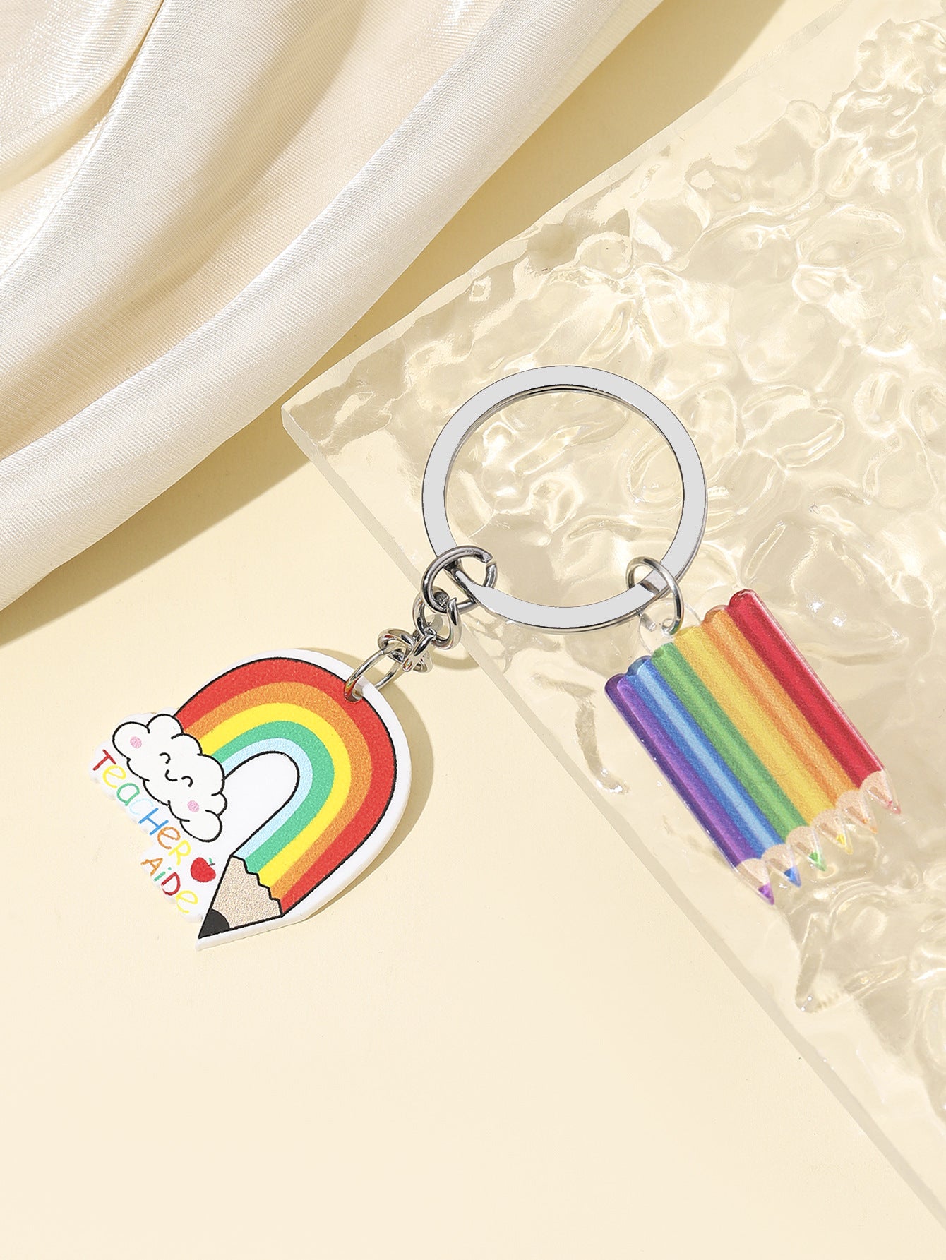 Wholesale Rainbow Pencil Teacher Acrylic Keychain Creative Keychain ACC-KC-RongR028