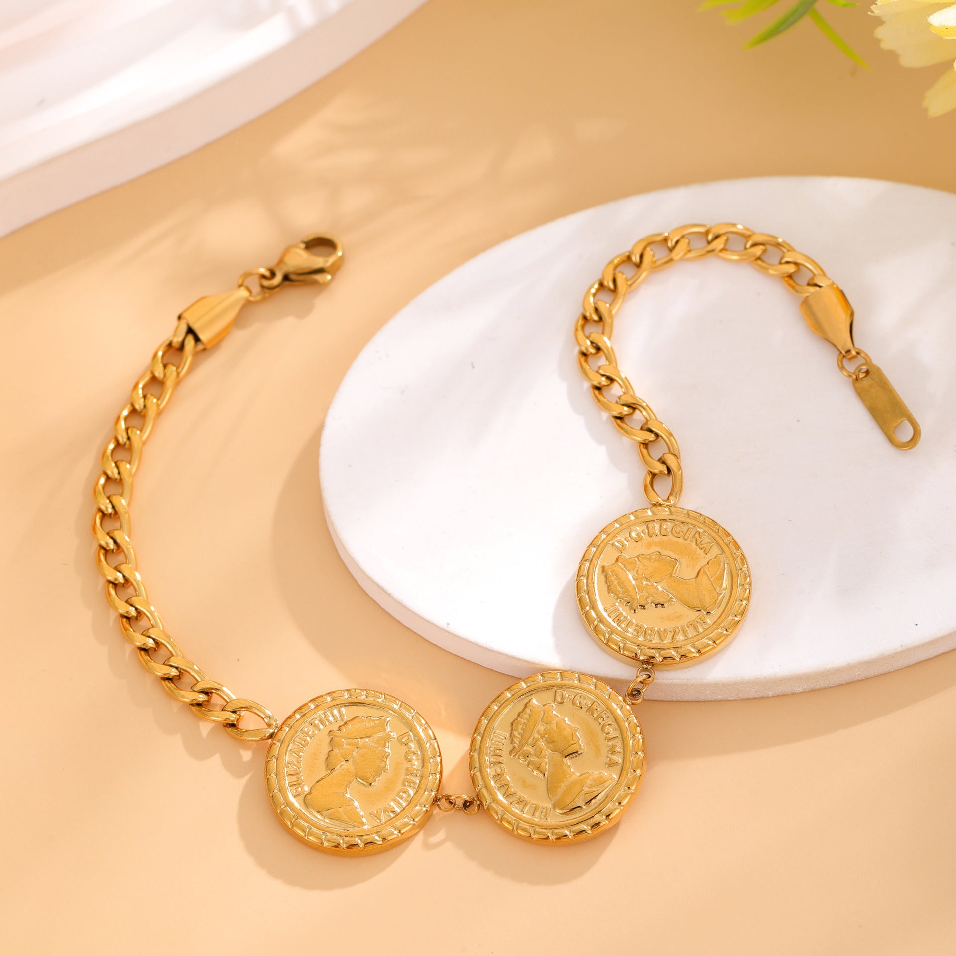 Wholesale Stainless Steel  Gold Coin Bracelet