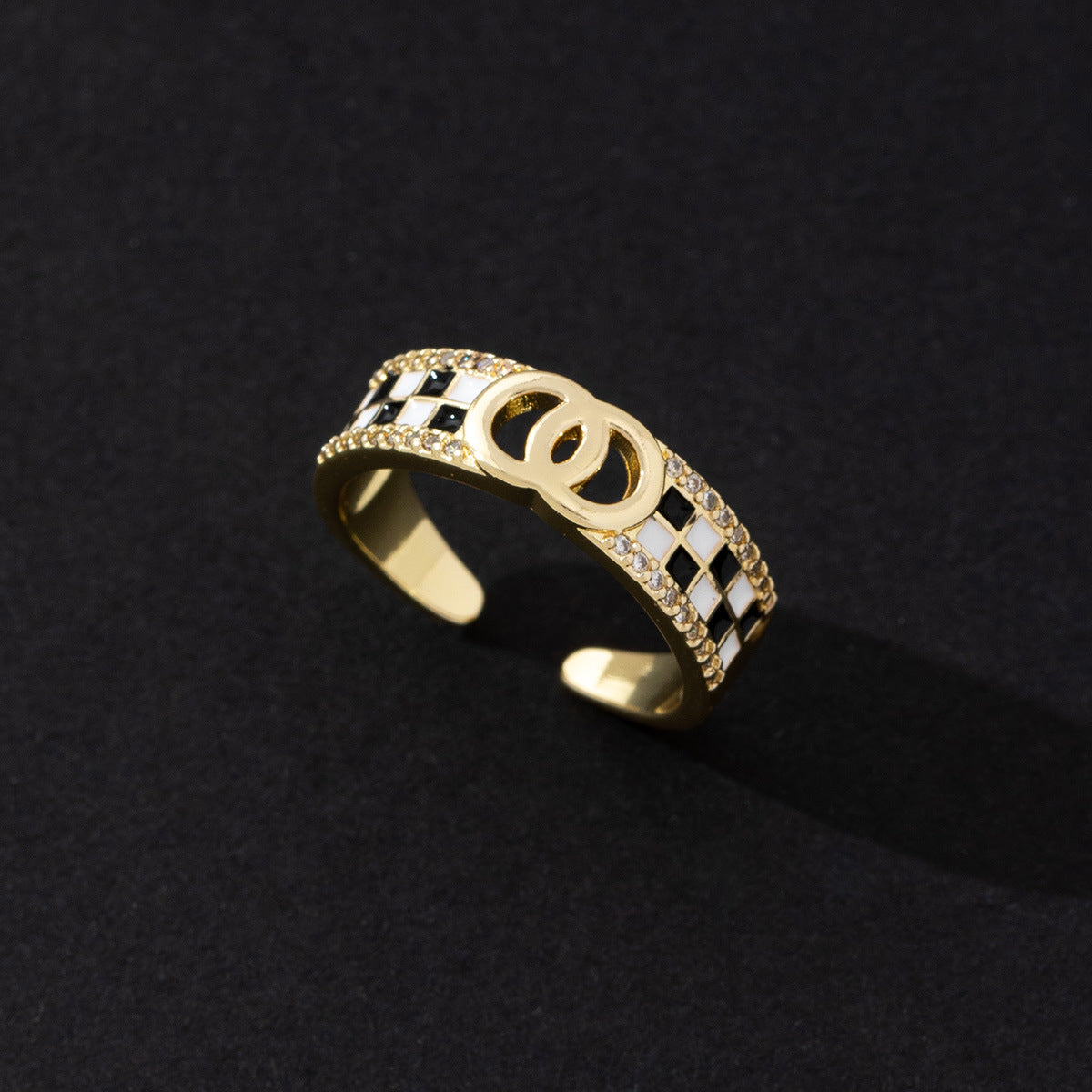Wholesale Chic Geometric Zircon Ring For Women Gold Plated Copper Open Adjustable Band Fashion Accessory
