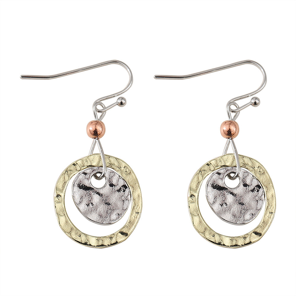 Wholesale Retro Coin Ring Overlapping Two-color Earrings