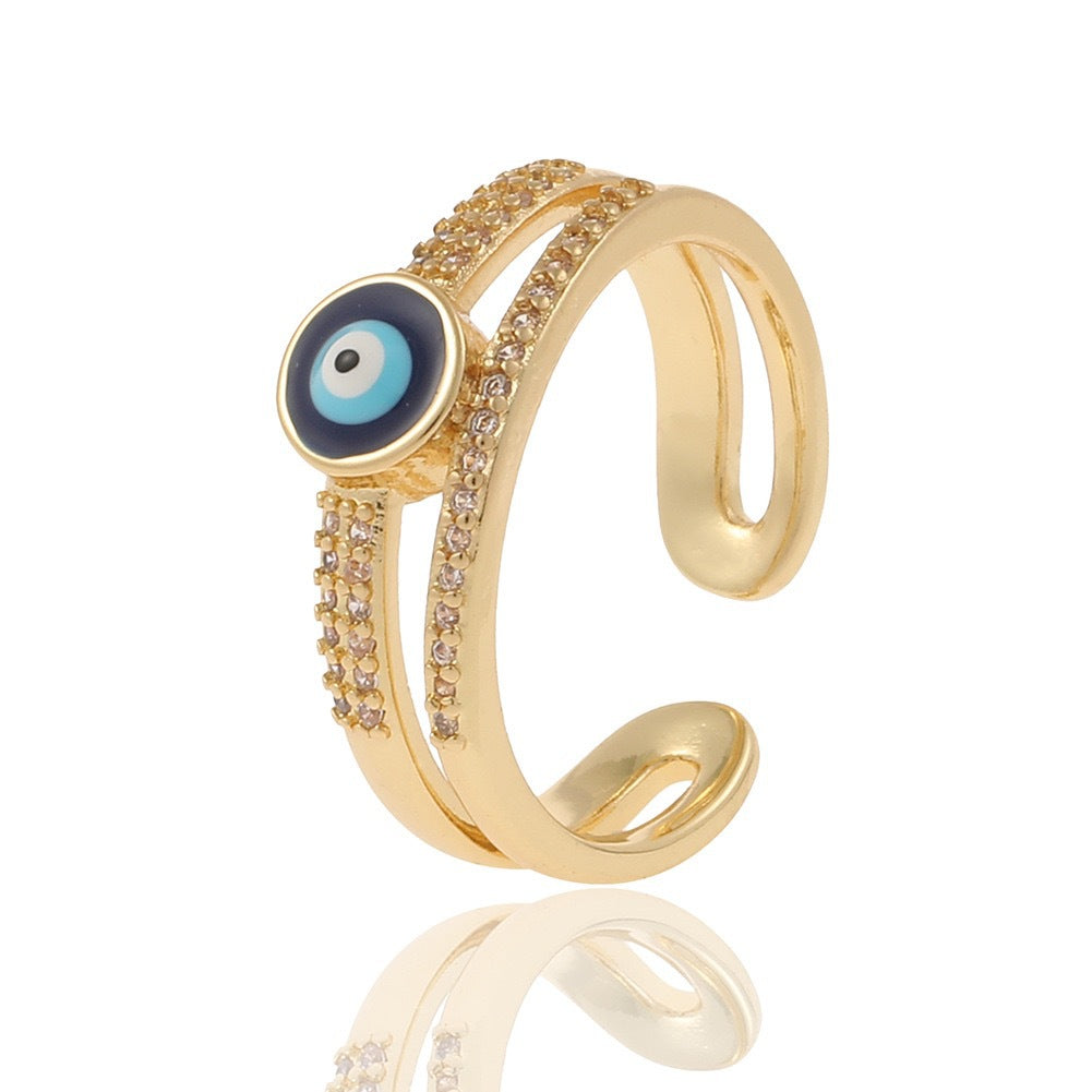 Wholesale Copper-Plated Gold-Tone Devil' s Eye Geometric Open Ring Fashion Jewelry Accessory Boutique Resale