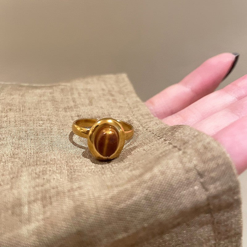 Wholesale Fashion Women S Adjustable Tiger Eye Stone Sunflower Ring Zinc Alloy Electroplated Boutique Gift Jewelry