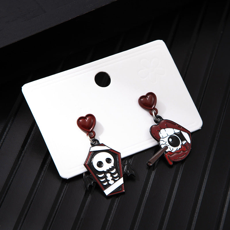 Wholesale  Ghost Pumpkin Alloy Oil Drop Asymmetrical Earrings