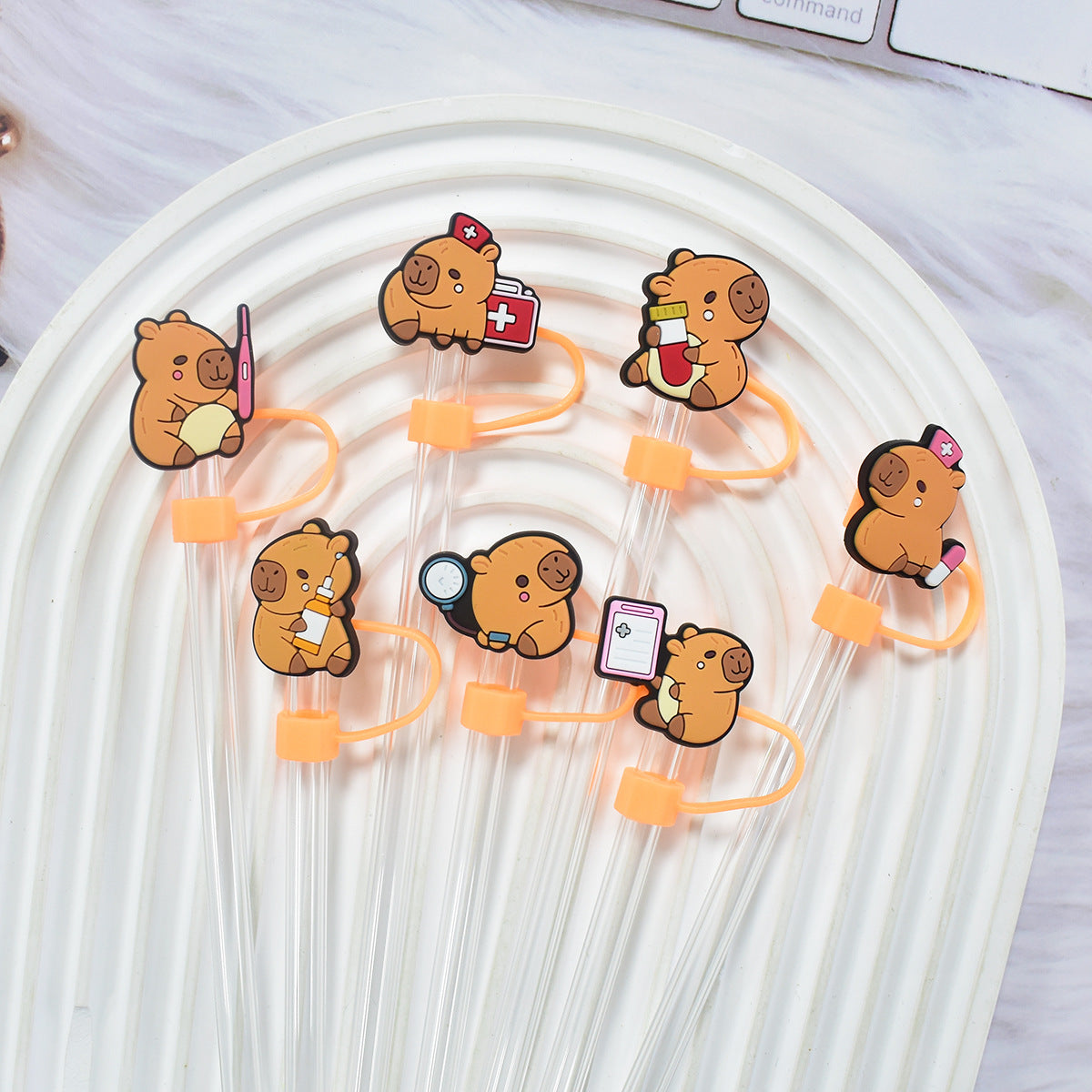 Wholesale Random 100pcs cartoon medical   10mm PVC Soft Straw Tube Cap