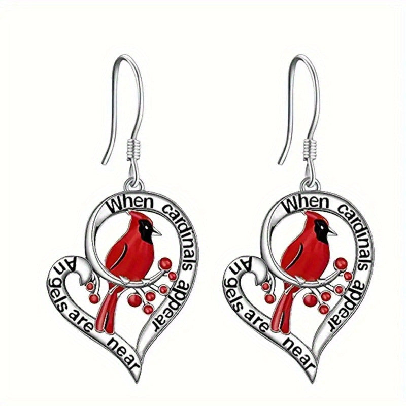 Wholesale Red Bird Love Heart Earrings Retro Bird Animal Earrings ACC-ES-Yunz006