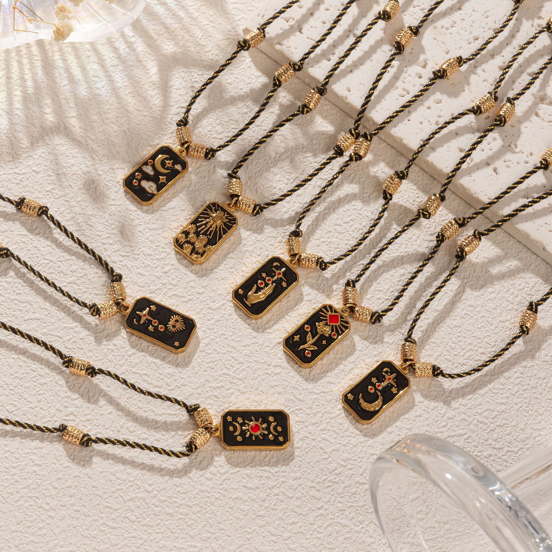 Wholesale Titanium Steel necklace Tarot black oil drop electroplating 18k gold rope hand-knotted necklace