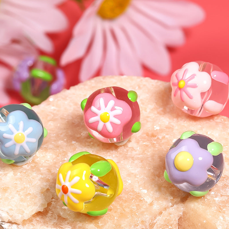 Wholesale  50pcs/pack drop oil painting beaded flowers snowflake Acrylic Beads DIY Bead Accessories