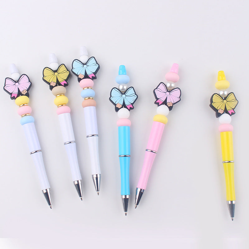Wholesale  Teachers' Day Beaded Pen DIY Creative Cartoon Bow Silicone Beaded Pen