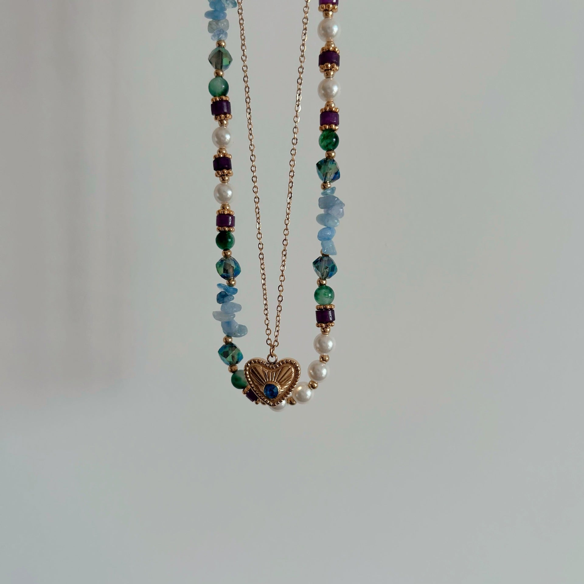 Wholesale  versatile love necklace natural stone beaded stainless steel necklace