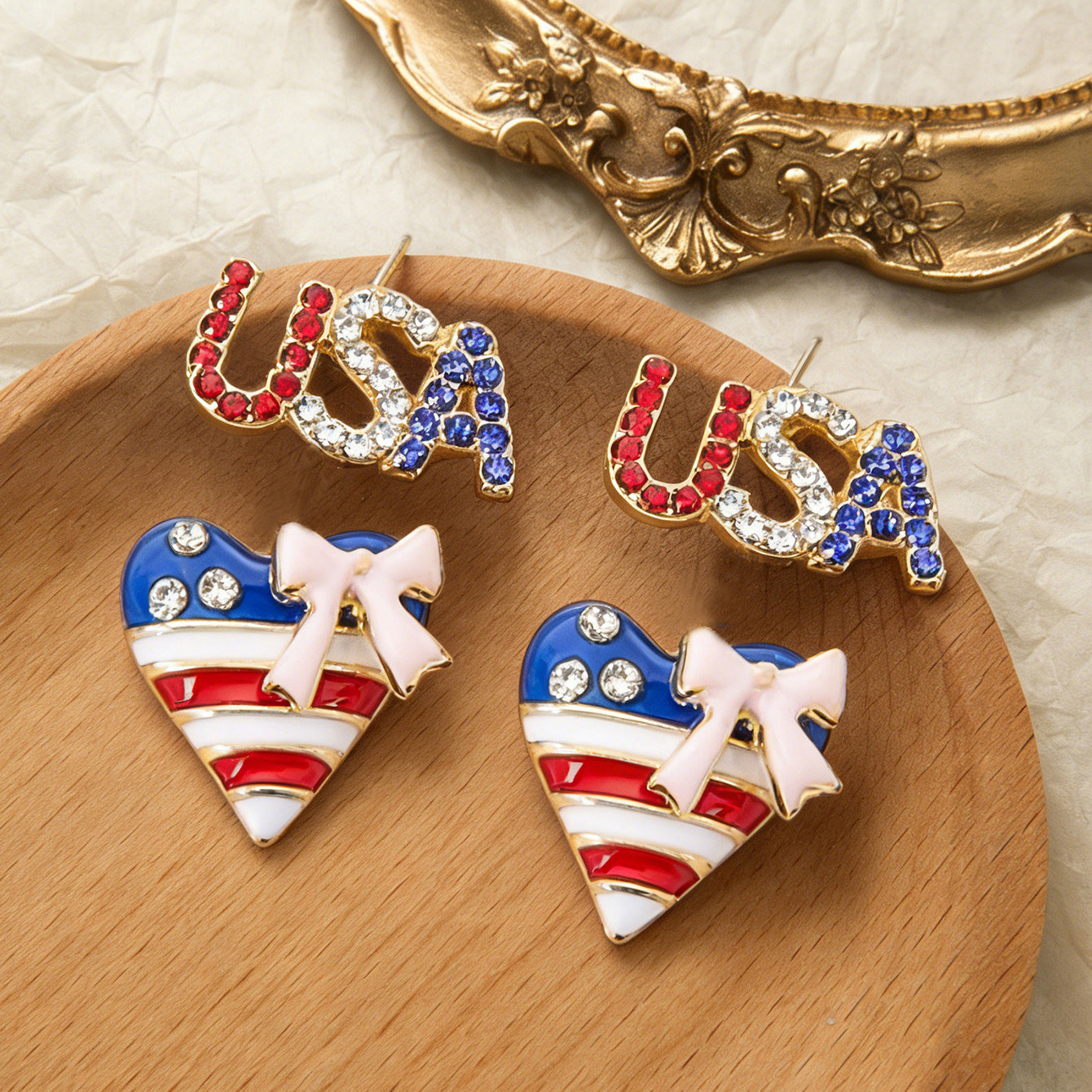Wholesale American Star and Stripe Retro Oil-Drip Earrings Fashion Accessory Gift for Women