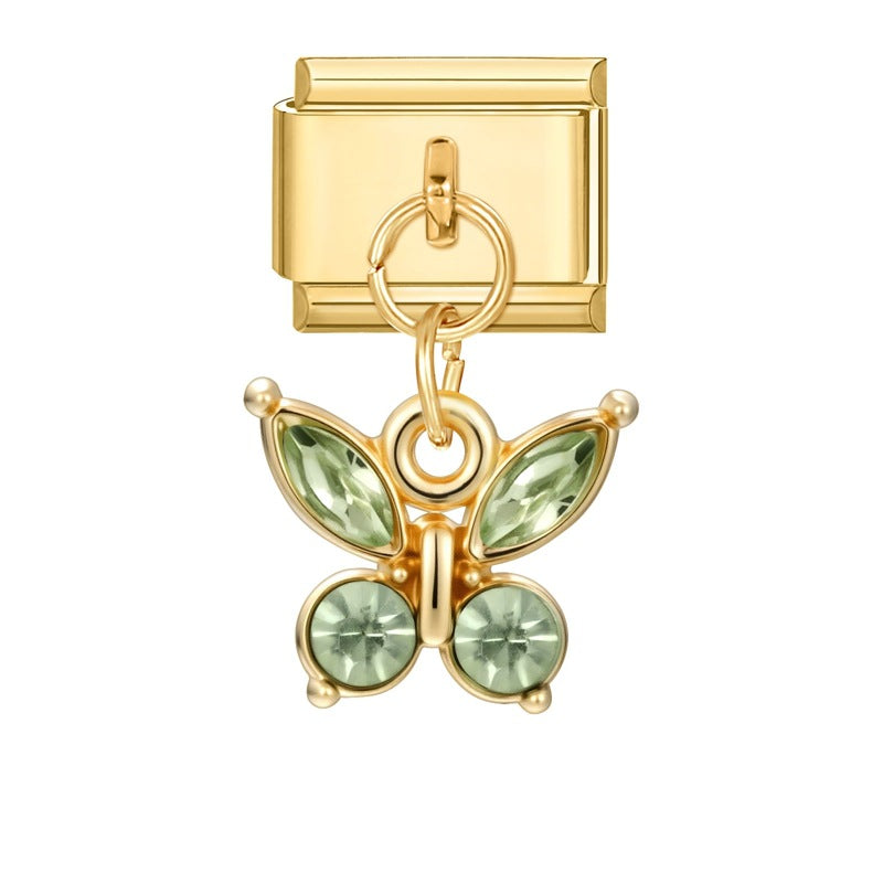 Wholesale Italian Charm Bracelet 9mm DIY Splicing Gold Butterfly Pendant Stainless Steel Composable Bracelet