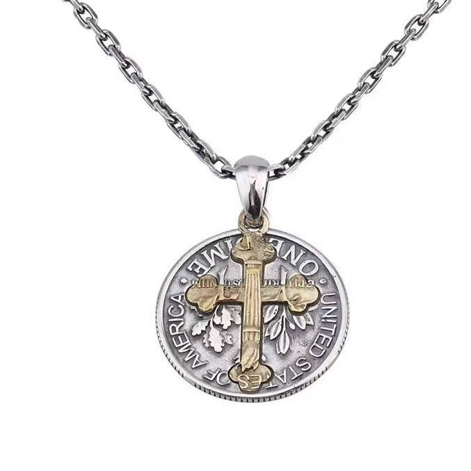 Wholesale  Retro Cross Pendant Necklace Two-Color Cross Necklace
