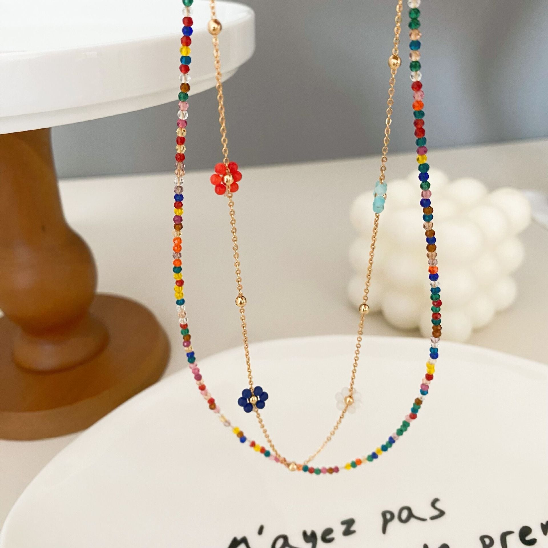 Wholesale  Colorful Zircon Beaded Multi-Dopamine Necklace