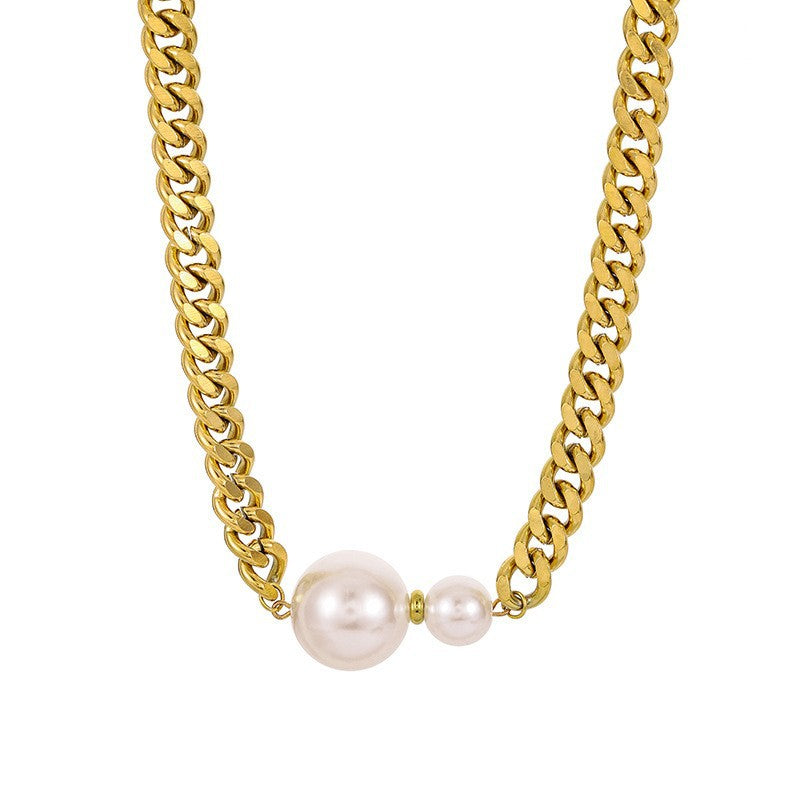 Wholesale Pearl Pendant Vintage Street Thick Chain Neck Chain Necklace
