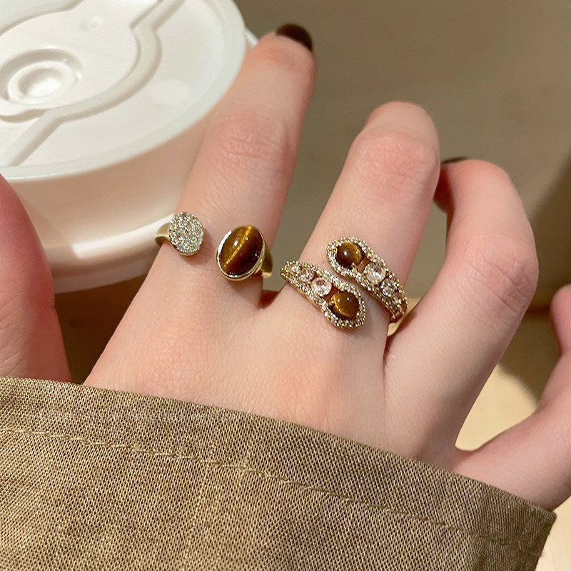 Wholesale Retro Chic Tiger Eye Open Ring Adjustable Copper Jewelry Accessory