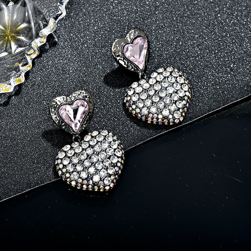 Wholesale Vintage Full Diamond Heart Shaped Crystal Earrings ACC-ES-JiuJia013