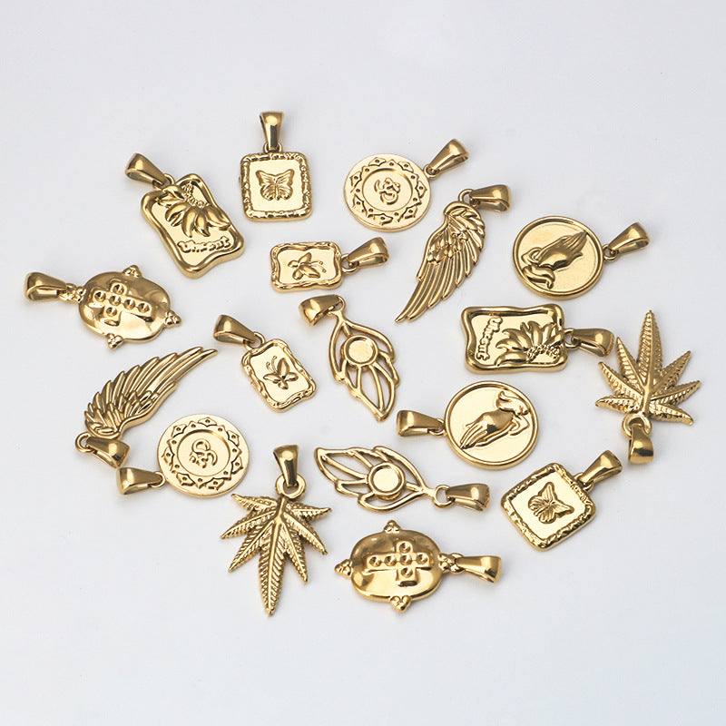 Wholesale Stainless Steel Golden Wings Maple Leaf Prayer Hand Pendant