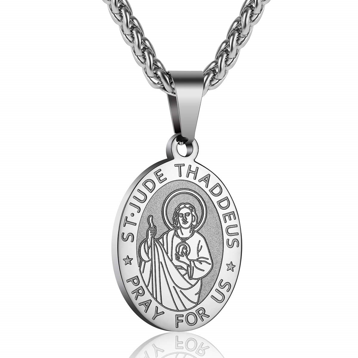 Wholesale double-sided portrait medal cross stainless steel pendant necklace