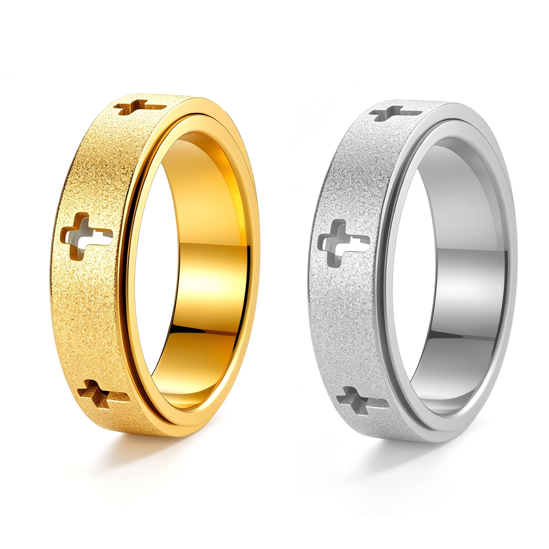 Wholesale Gold Plated Stainless Steel Rotating Cross Ring Fashion Jewelry Accessory
