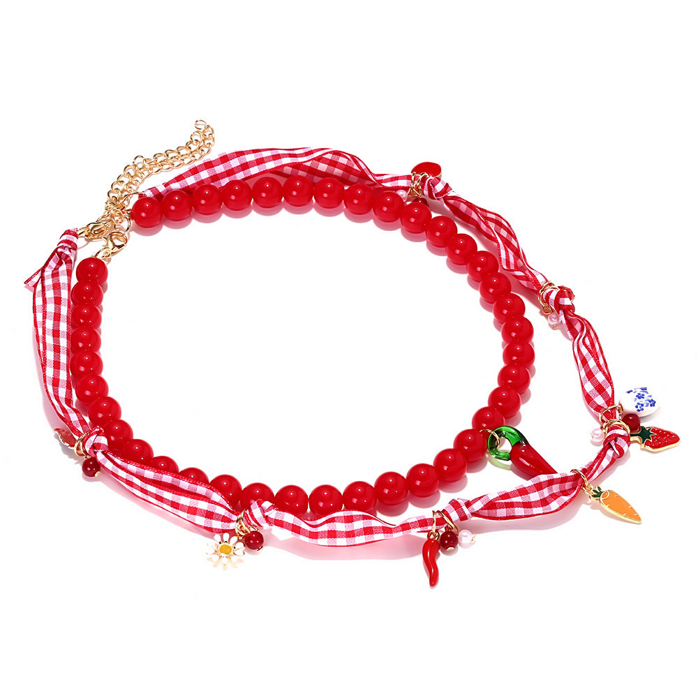 Wholesale  Strawberry Pepper Multi-layer Beaded Stacked Necklace