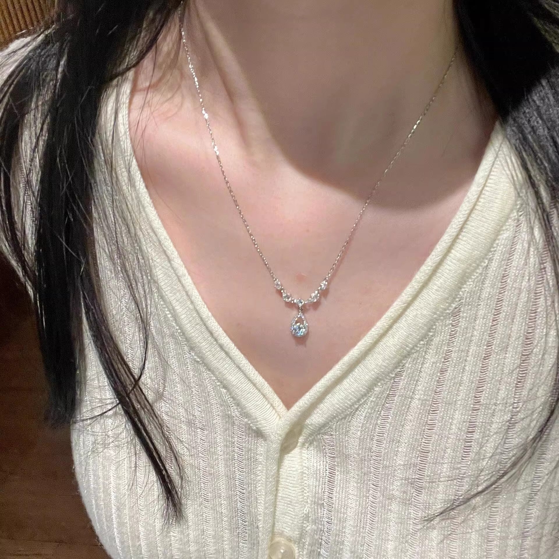 Wholesale Luxury Titanium Steel Super Sparkling Merman Tear Necklace