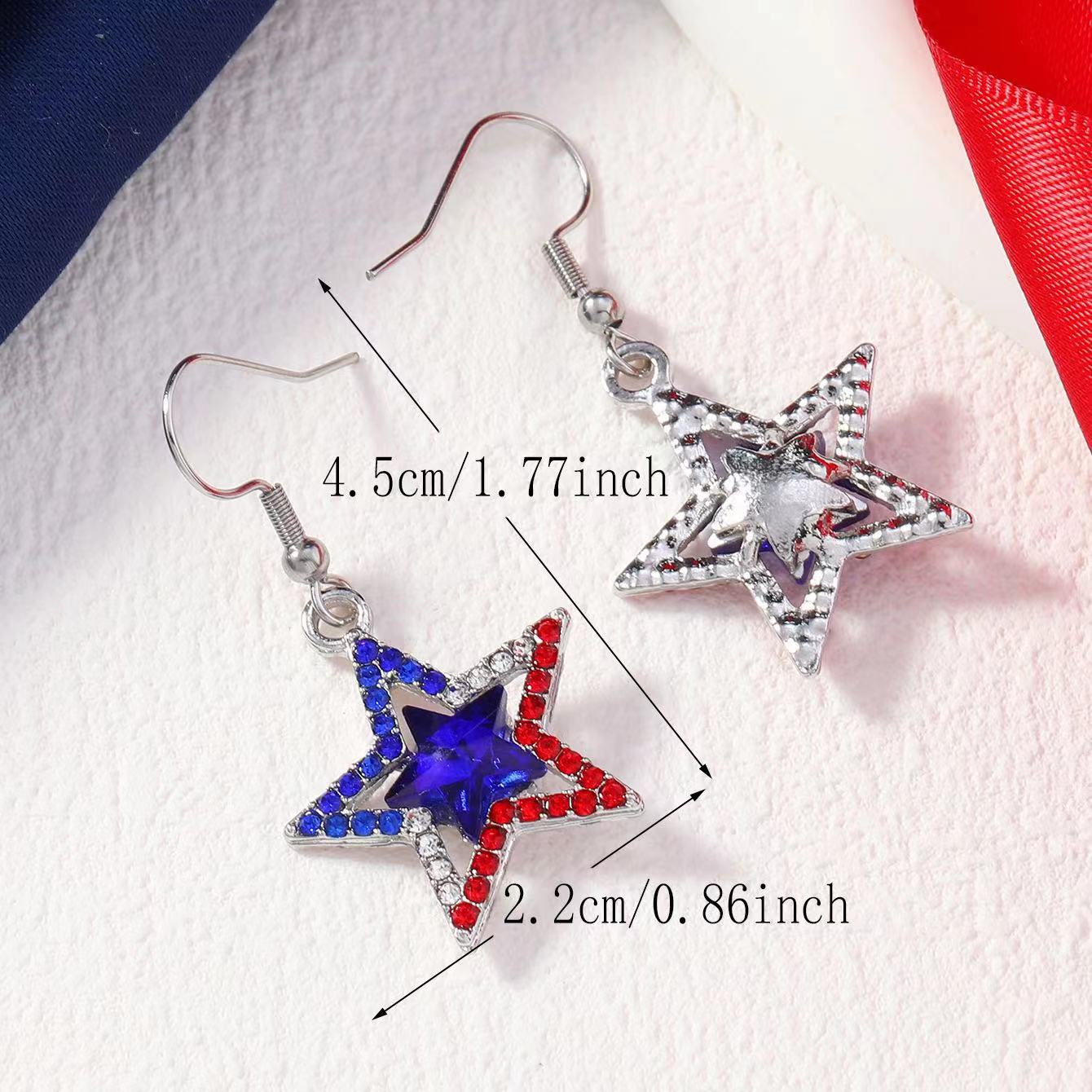 Wholesale American Independence Day Alloy Diamond Pentagram Zinc Alloy Earrings ACC-ES-MingXin001