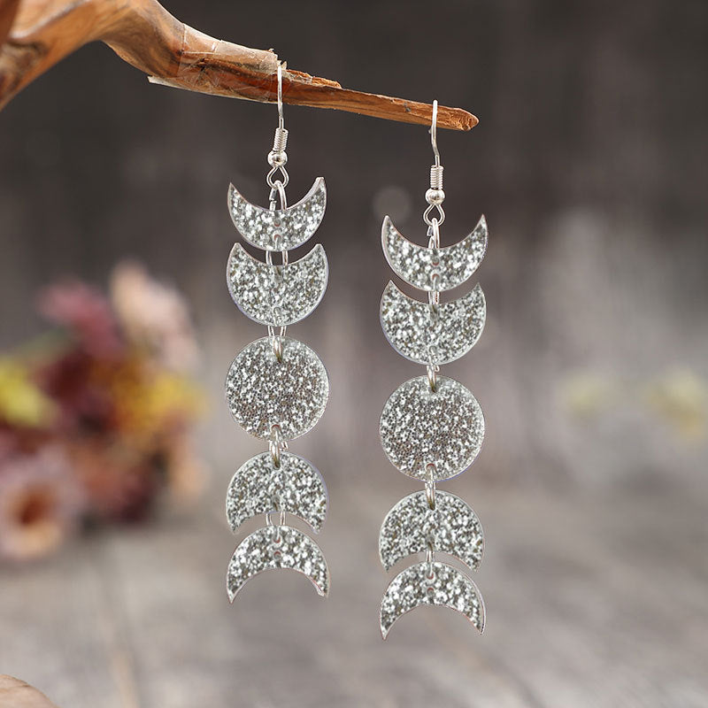Wholesale Creative Crescent Circle Sequin Acrylic Long Earrings