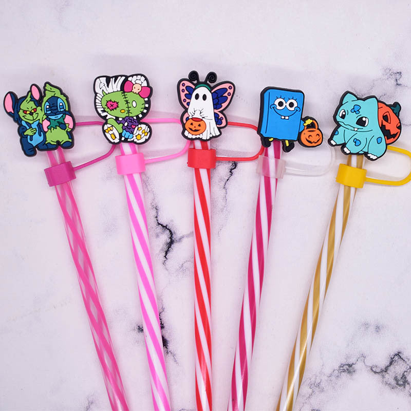 Wholesale Random 100pcs Halloween 10MM PVC Straw Tube Cap ACC-SCR-YiQu002