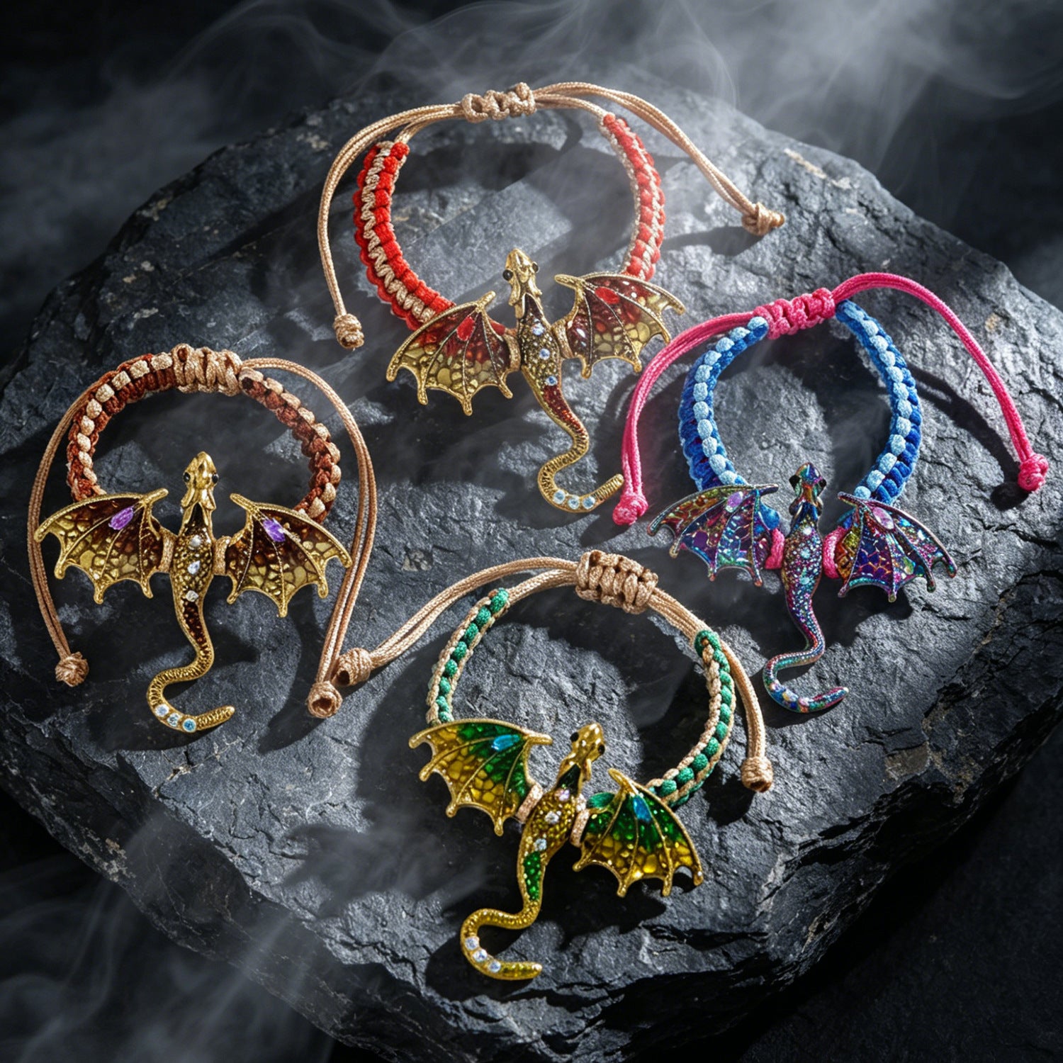 Wholesale Zinc Alloy Enamel Dragon Braided Bracelet,  Men' s Ancient Silver Fashion Jewelry Accessory