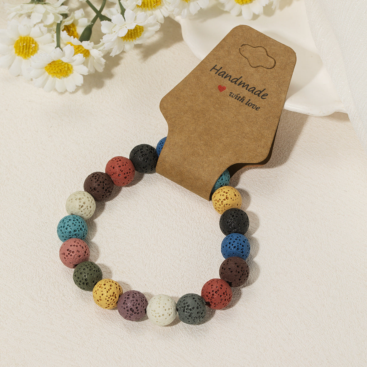 Wholesale volcanic stone beaded kraft paper elastic  bracelet