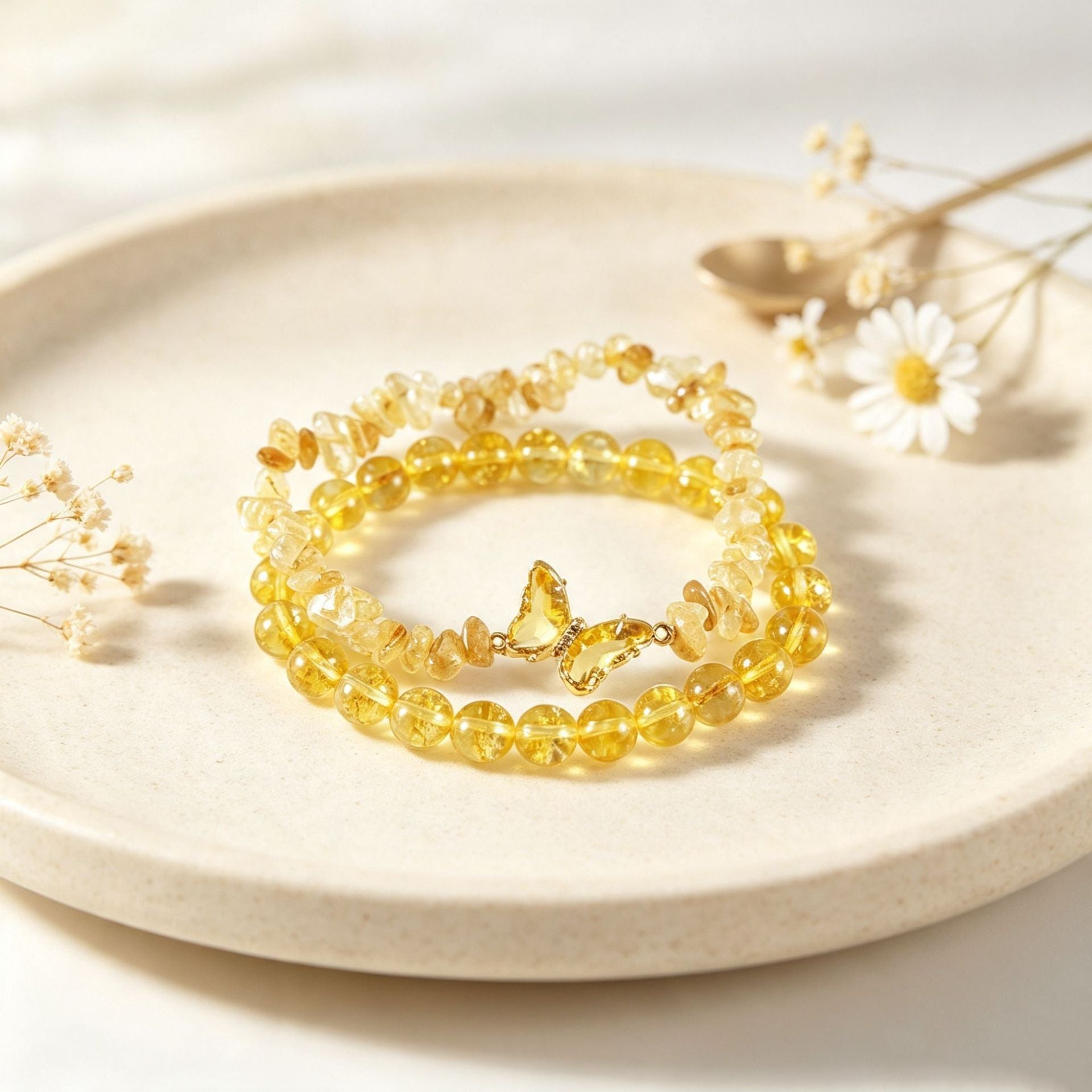 Wholesale Natural Stone Butterfly Round Bead Bracelet Stacking Crystal Jewelry Accessory