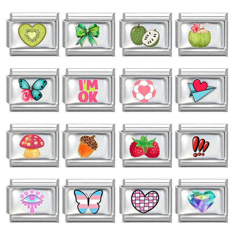 Wholesale Stainless Steel Heart Butterfly Fruit DIY Bracelet Charm,  Sweet Style Jewelry Accessory for Craft Supply