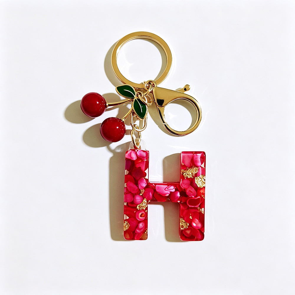 Wholesale Stylish Letter Keychain With Cute Cherry Pendant Plastic Bag Charm And Car Key Accessory Gift