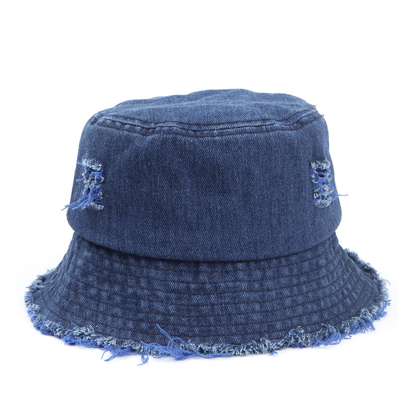 Wholesale  Colorful Ripped Edge Denim Fisherman Hat Bucket Hat