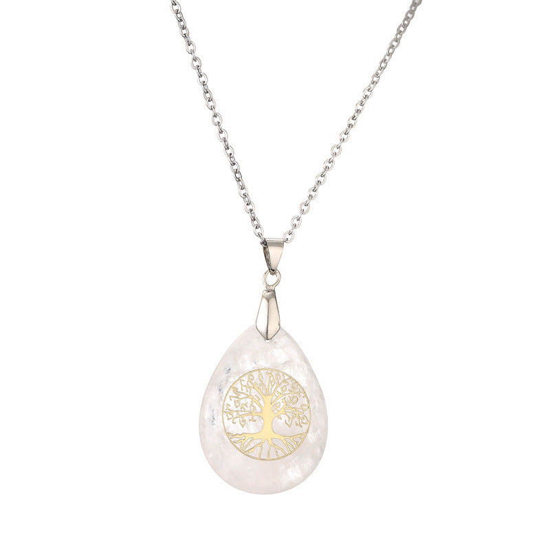 Wholesale Tree of Life Water Drop Pendant Necklace Crystal Semi Precious Stone Necklace Stainless Steel ACC-NE-Changx002