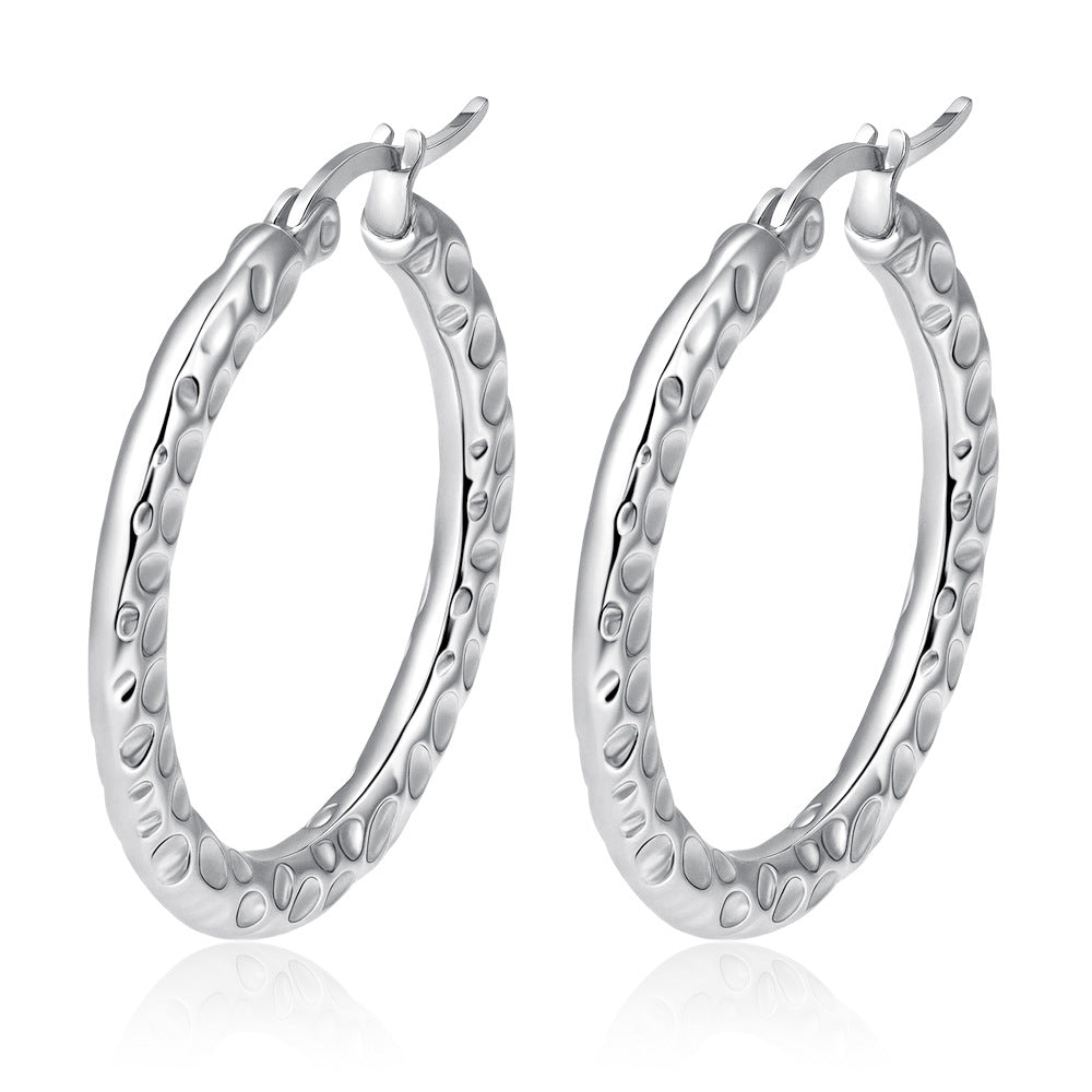 Wholesale Embossed Round Earrings Stainless Steel Gold Plated Everyday Wear Jewelry Accessory