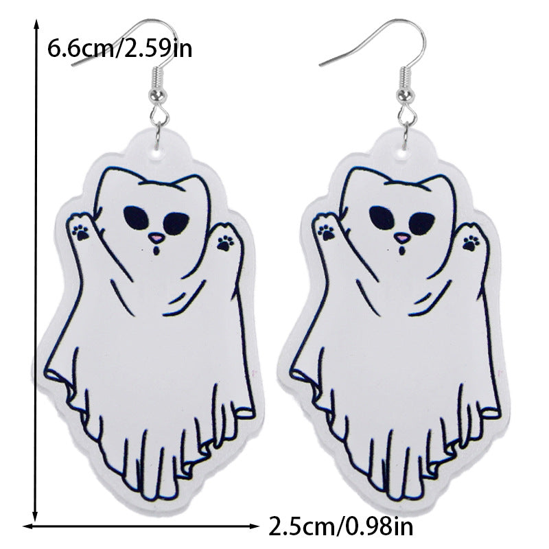 Wholesale Halloween Cute Leopard Cat Bunny Ghost Acrylic Earrings ACC-ES-WeiAn004