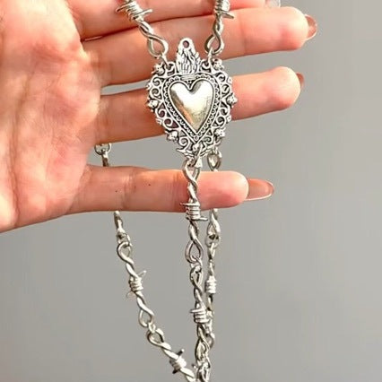 Wholesale Antique Silver Heart Pendant Choker Necklace Party Jewelry Accessory Trendy Gift