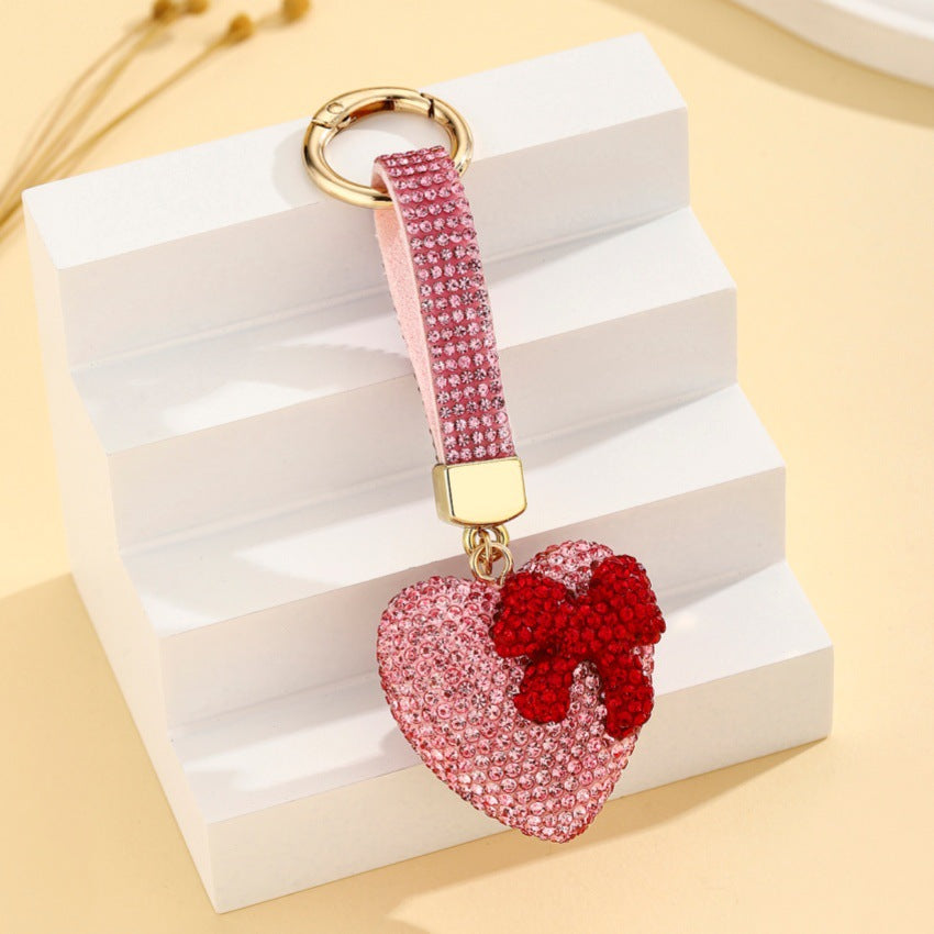 Wholesale European Style Resin Rhinestone Bow Heart Keychain Pendant Decorative Accessory