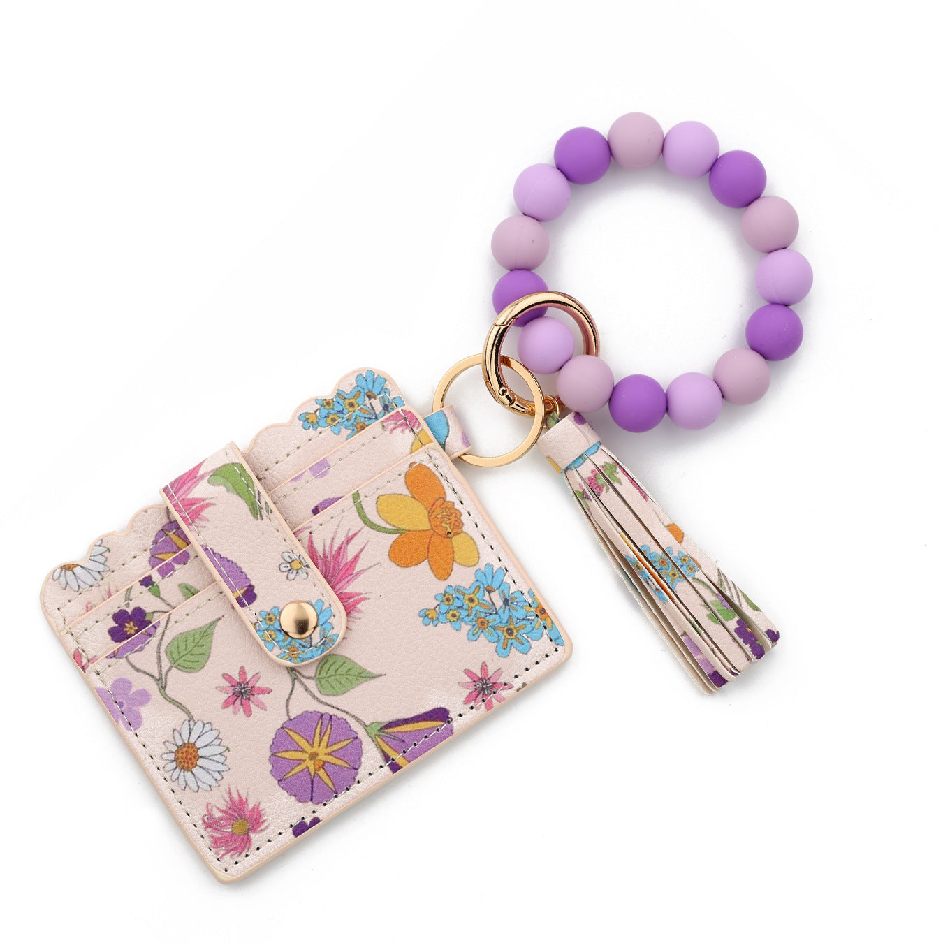 Wholesale  silicone bead bracelet printed card holder Wristlet Keychain