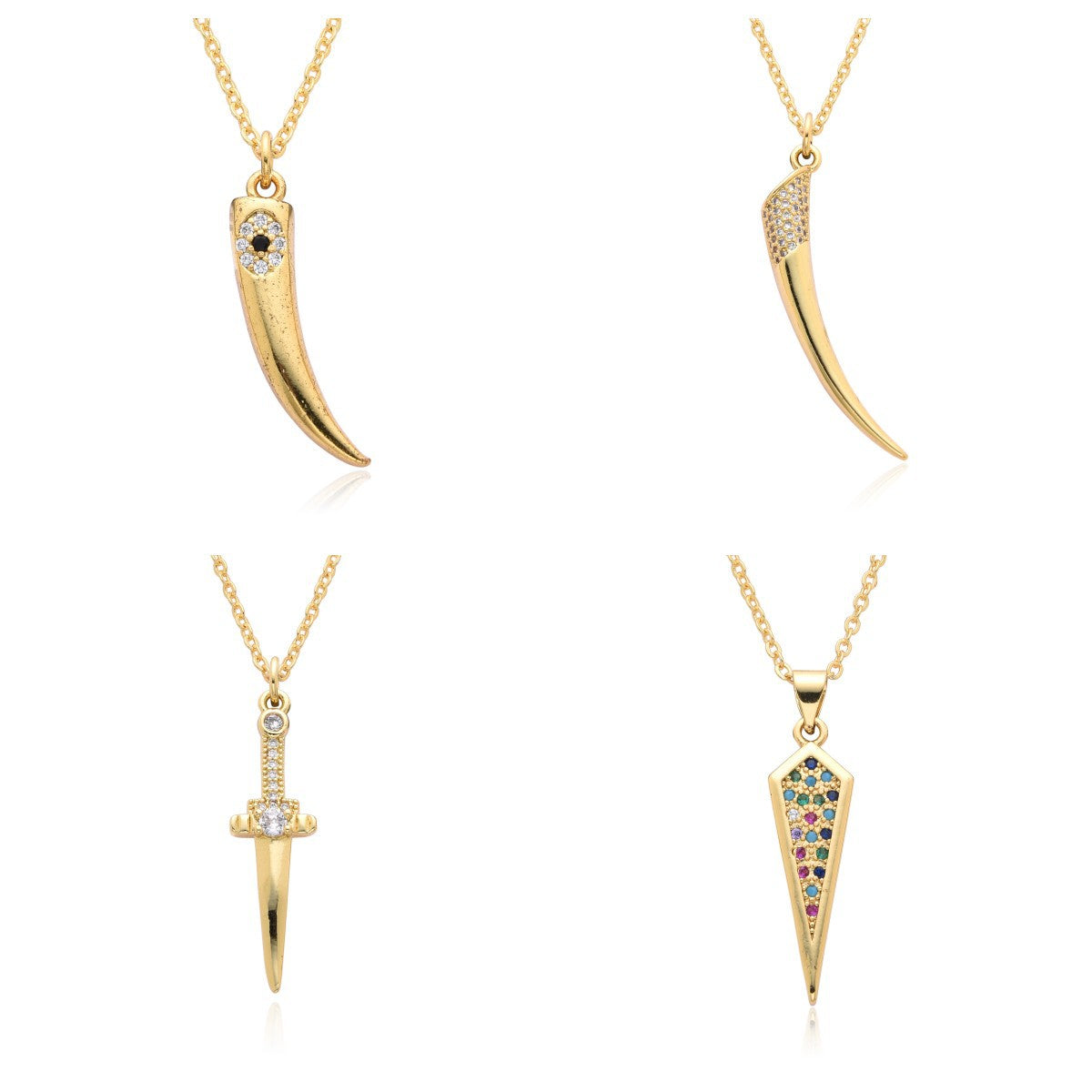 Wholesale sword Crescent ivory pendant necklace micro inlaid zircon  chain necklace