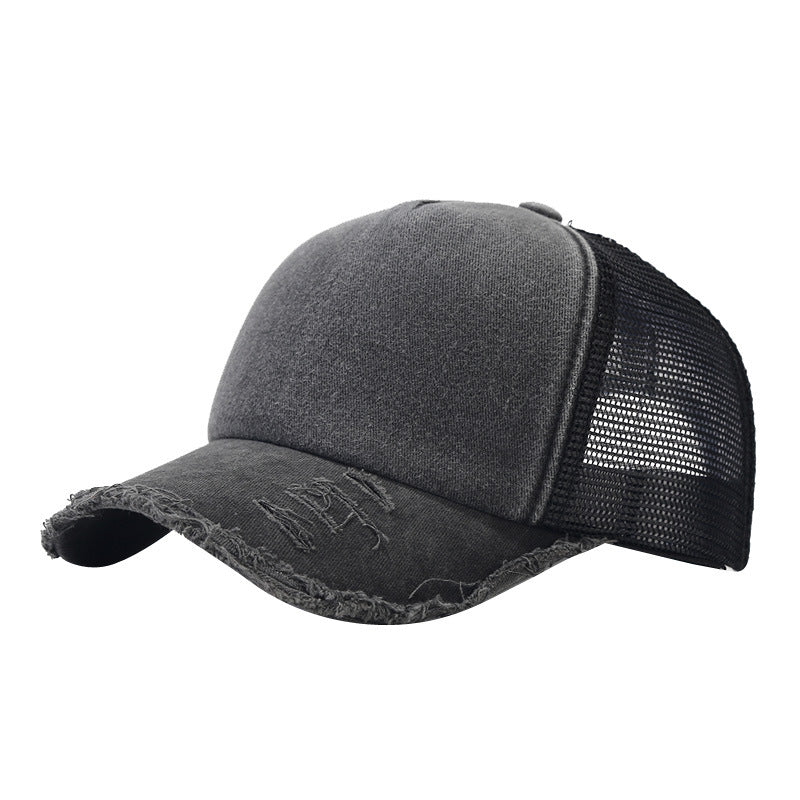 Wholesale Washed Cotton Mesh Cap with Distressed Sunshade Hole Baseball Cap Hat ACC-HT-NianKa003
