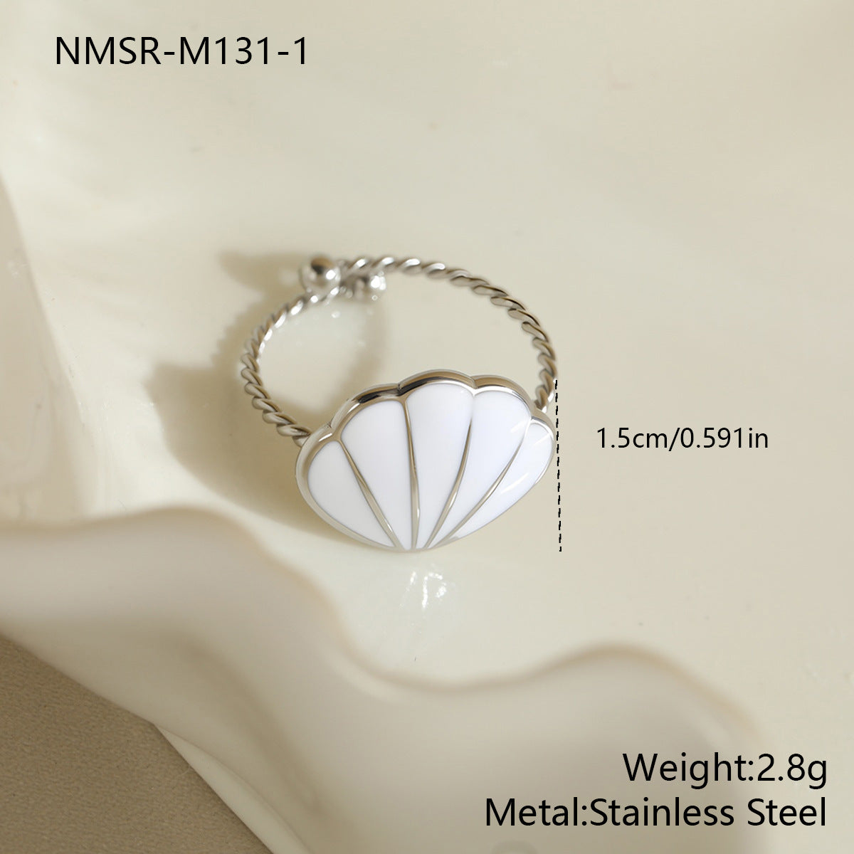 Wholesale Stainless steel ocean-themed adjustable seashell ring