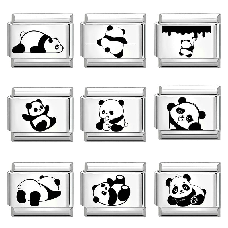 Wholesale  Italian Charm Bracelet 9mm DIY Splicing Removable Cartoon Panda Stainless Steel Composable Bracelet