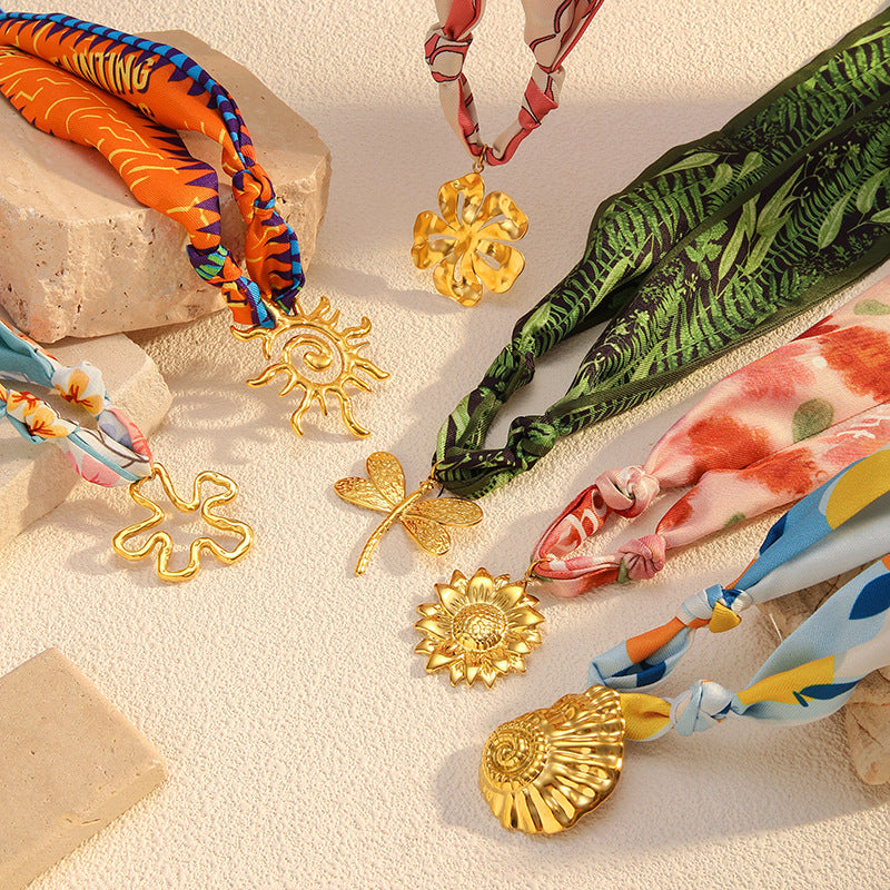 Wholesale Stainless Steel Elegant Silk  Ocean Style Multi-Pendant Necklace