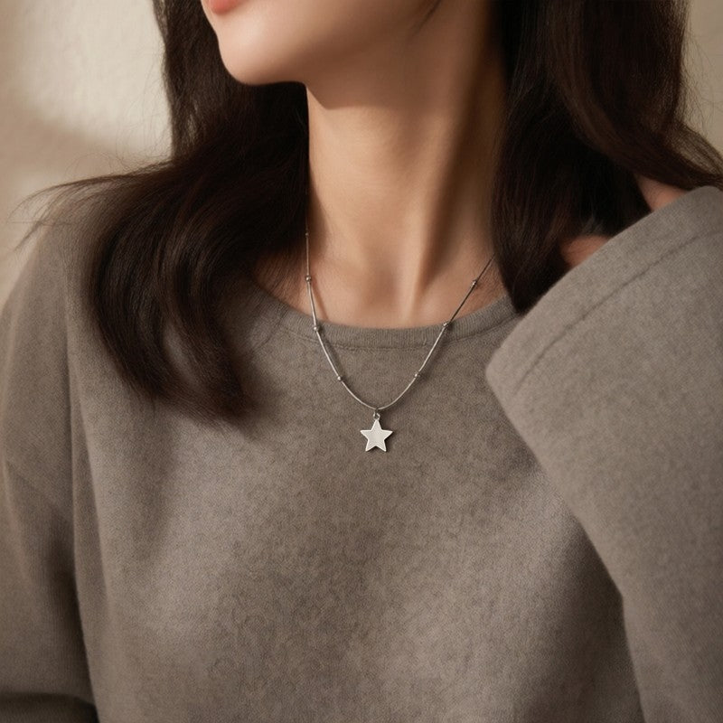 Wholesale Stainless Steel Five Point Star Pendant Necklace Minimalist Korean Style Everyday Fashion Jewelry Gift