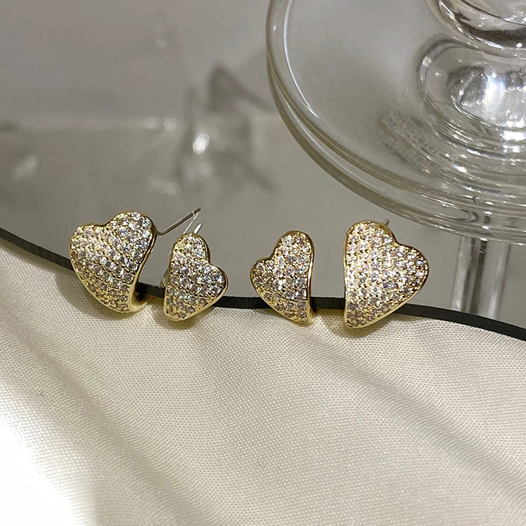 Wholesale S925 silver needle  full diamond love earrings