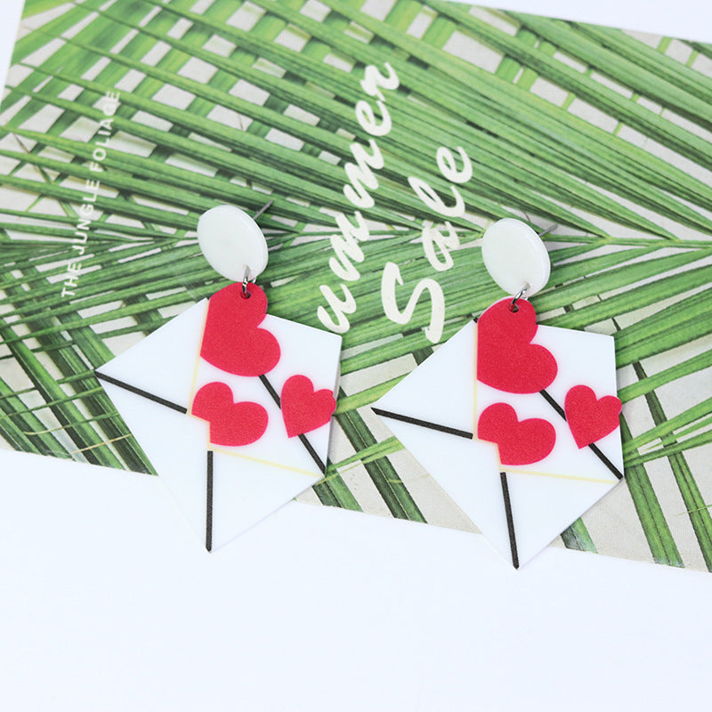 Wholesale Acrylic Valentine' s Day Heart Envelope Earrings
