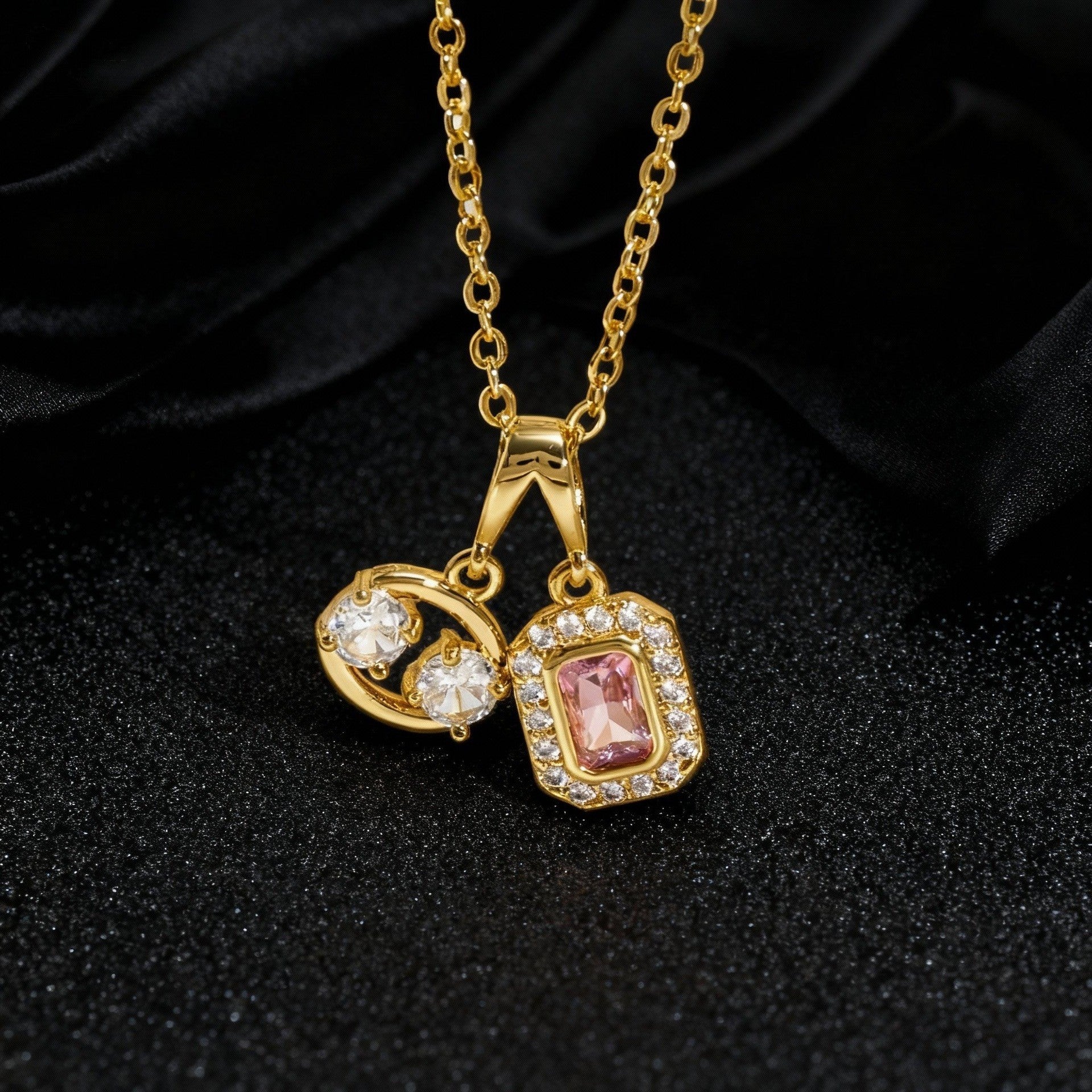 Wholesale Boutique Heart Flower Pendant Necklace Set Colorful Zircon Copper Jewelry Gift